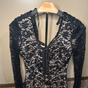 B Darlin Black and White Lace Long Sleeve Dress